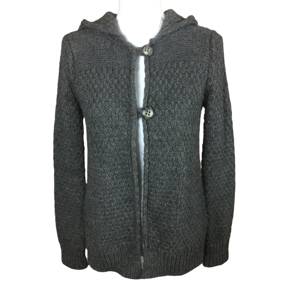 Gray Wool Blend Made In Italy Hooded Cardigan Sweater Size Small